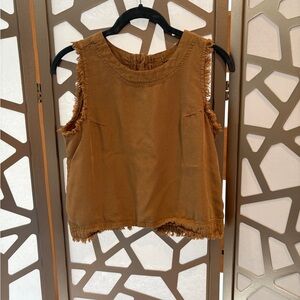 Altar’d State Fringed Light Brown Sleeveless Top